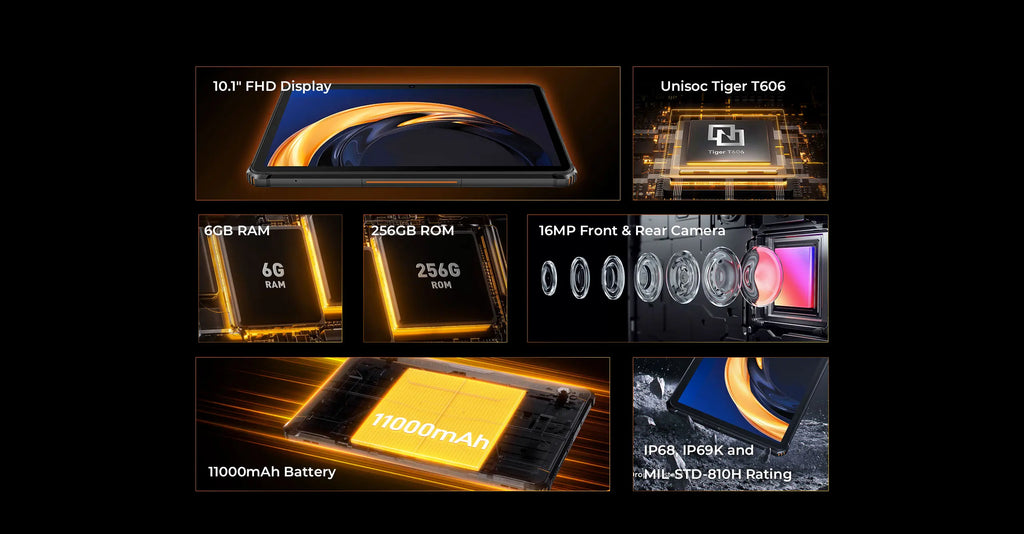 Oukitel RT9 4G Rugged Tablet 10.1" HD Display 24GB RAM 256GB Waterproof Tablet 11000mAh Battery Android 14.0 Tablet PC