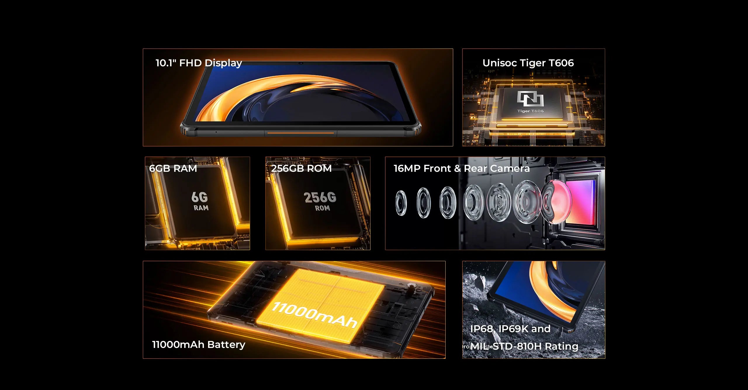 Oukitel RT9 4G Rugged Tablet 10.1" HD Display 24GB RAM 256GB Waterproof Tablet 11000mAh Battery Android 14.0 Tablet PC