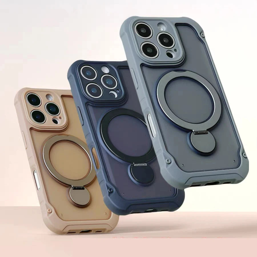 for Magsafe 360° Rotation Metal Stand Phone Case for iPhone 17 12 13 14 15 16 Pro Max 17Pro Airbag Shockproof Matte Pc Cover