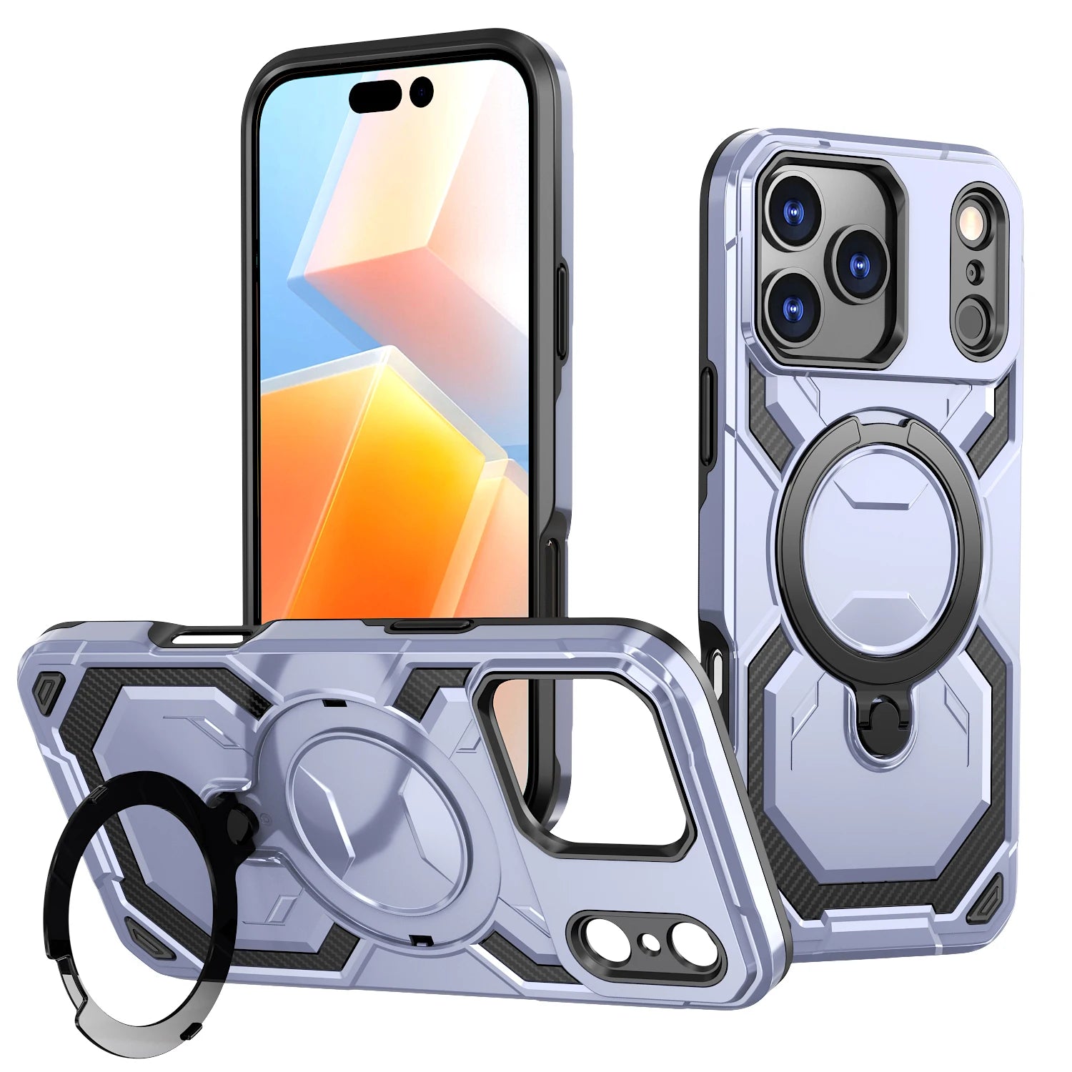 Luxury For Magsafe Wireless Charging Magnetic Armor Case For iPhone 17 Air 16E 16 15 14 13 12 11 Pro Max Plus Ring Stand Cover