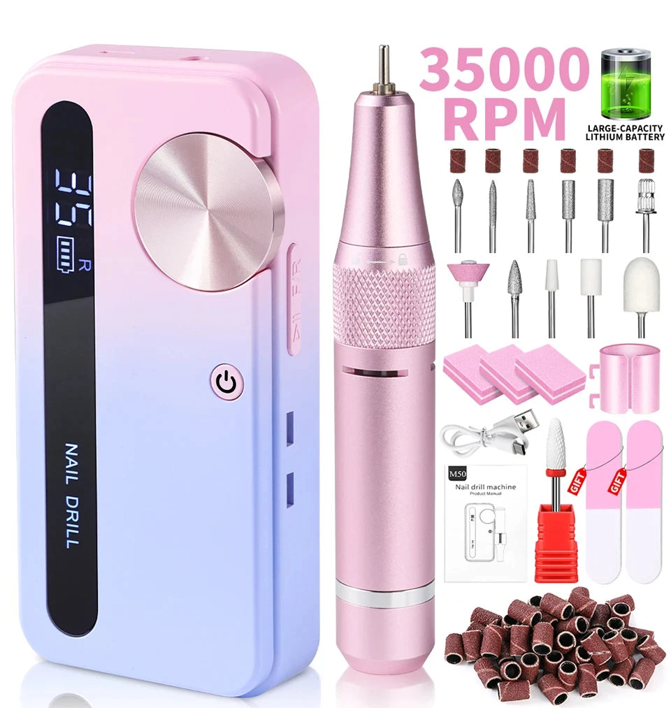 35000RPM Electric Nail Polisher - Professional Gel Nails Care, Rechargeable Portable Nail File Manicure Tool