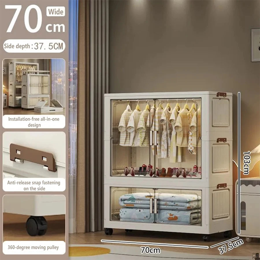Multi-Functional Folding Storage Cabinet with Doors White/Black/Gray for Home Office Kitchen Bathroom Organizer