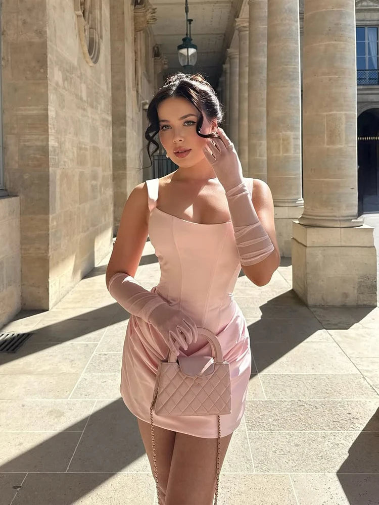 Sexy Floral Printed Mini Dress Women V-neck Flared Sleeve Waist Cinching Ruffle Bodycon Dresses 2026 Lady Party Vacation Gown
