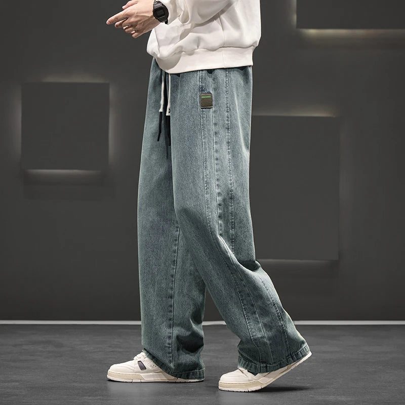 Autumn New Wide Leg Washing Jean Pants Men Trousers Neutral Solid Color Loose Casual Straight Outdoor Fashion Pants Big Size 8xl