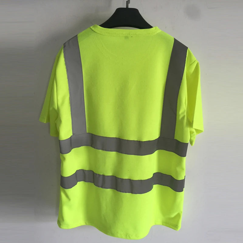 Hi Vis T Shirt Reflective Safety Lime Orange Short Sleeve High Visibility O-Neck Shirt Two Tone Workwear Shirt