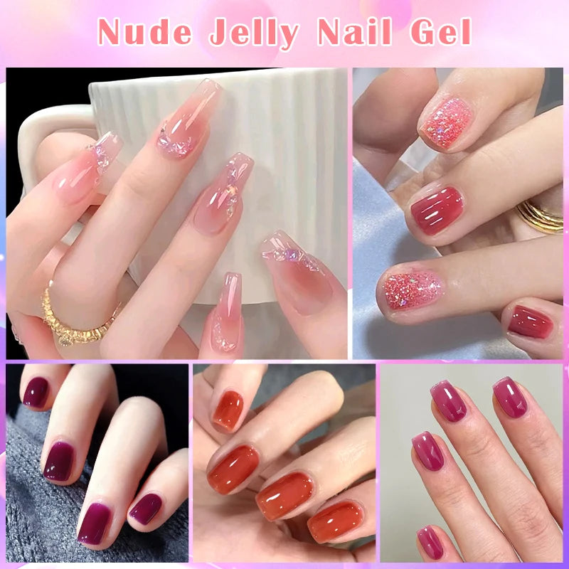 6pcs Nude Jelly Gel Nail Polish Set Summer Nails Sheer Translucent Nail Gel for Manicure Nail Supplies Soak Off UV Led Varnish