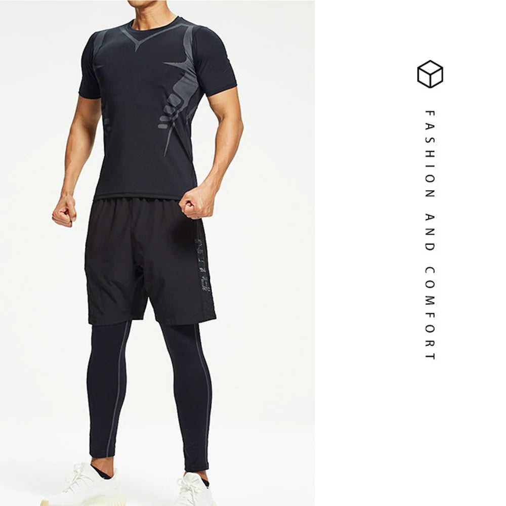 Men's Running Compression Shirts Short Sleeve Sport Gym Tees Fitness Quick Dry Sweatshirt Jogging Tracksuit Athletic Shirt Tops