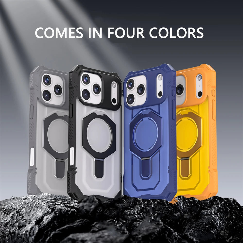 Armor Design 360° Rotatable Strong Magnetic Bracket Case For IPhone 17 Pro Max 16 TPU+PC Shockproof Buffer Rugged Protect Cover