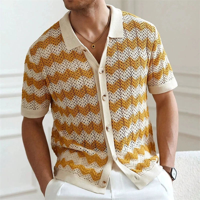 High End Jacquard Striped Polo Shirts For Men Short Sleeve Elastic Summer Quality Viscose Knitted Smart Casual Camisas De Hombre
