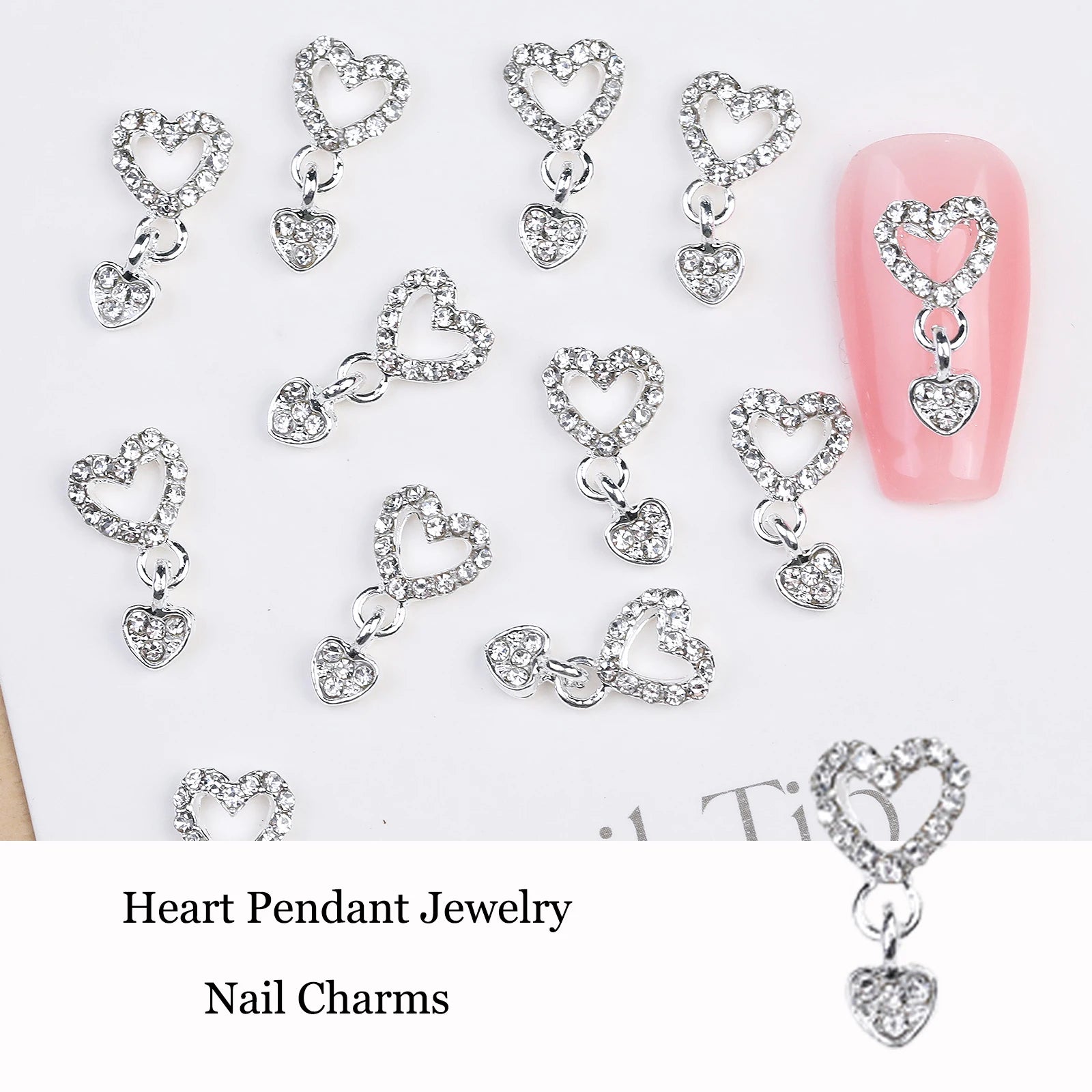 10/20PCs Silver Star Nail Charms With Rhinestones Shiny 3D Alloy Heart Nail Jewelry Y2K Charms For Acrylic Nails Decoration