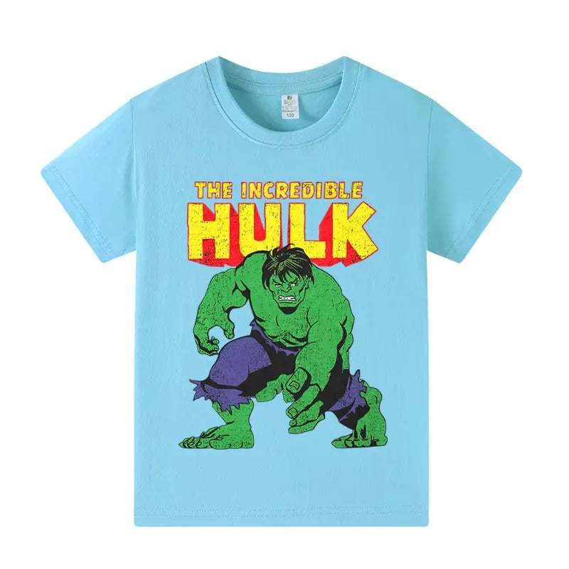 2025 Hulk New Summer Fashion Printed T-shirt Pure Cotton Round Neck Short Sleeve Boys' and Girls' Universal Fashion Clothing