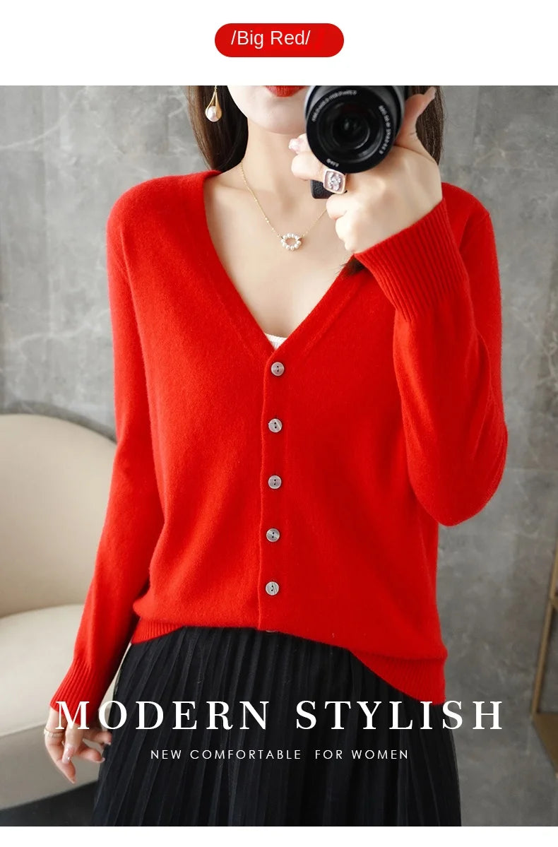 2024 New V-Neck Temperament Small Fragrant Wind Women Loose Sweater Sweater All Sweater Coat Special Offer Cardigan ZHI D035