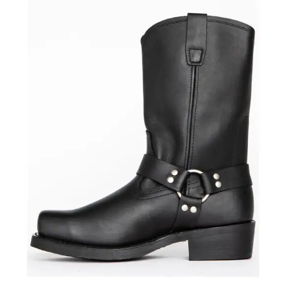 Luxury Retro Cowboy Boots Men Mid Calf Western Boot Men Pu Leather Man Slip On Shoes Winter Knight Boots Booties Plus Size 48