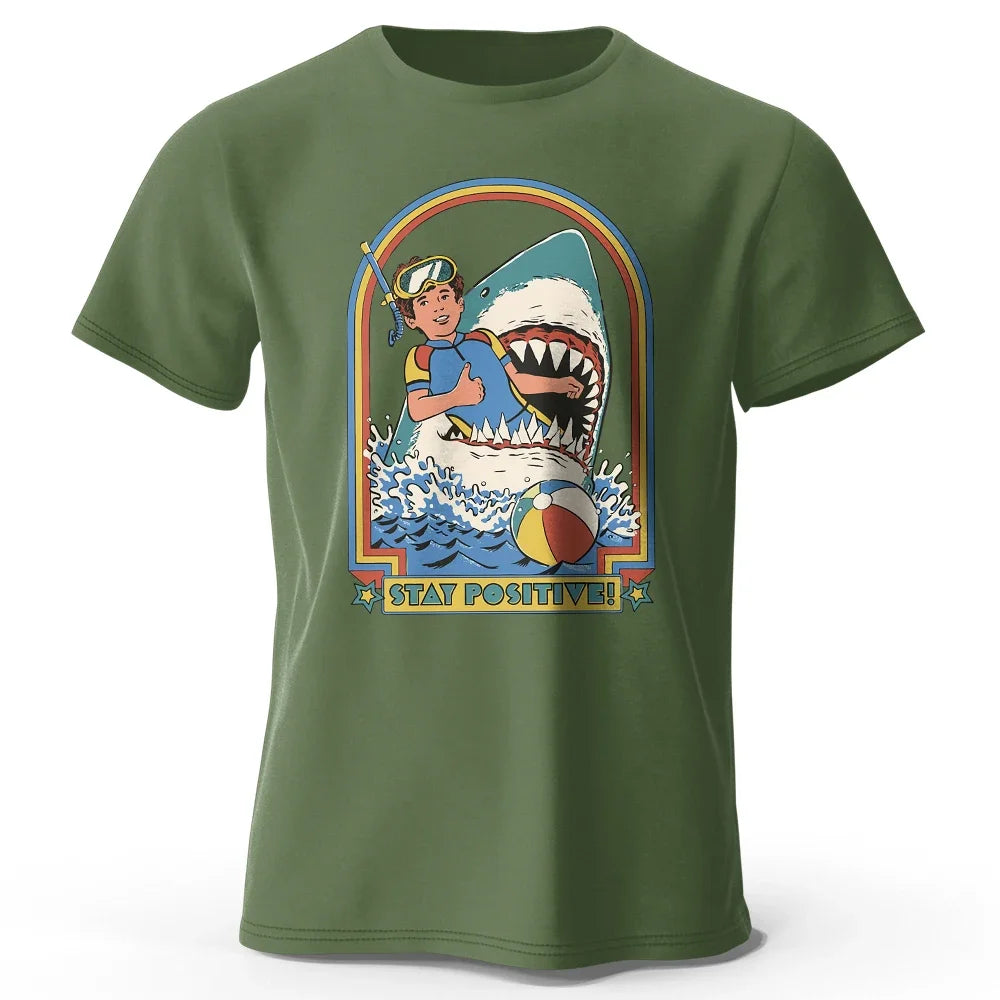 Stay Positive Printed 100% Cotton Classic Vintage Funny T-Shirt For Men Women Sportswear Tops Tees