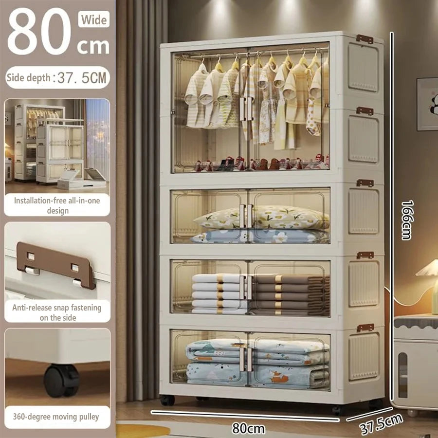 Multi-Functional Folding Storage Cabinet with Doors White/Black/Gray for Home Office Kitchen Bathroom Organizer