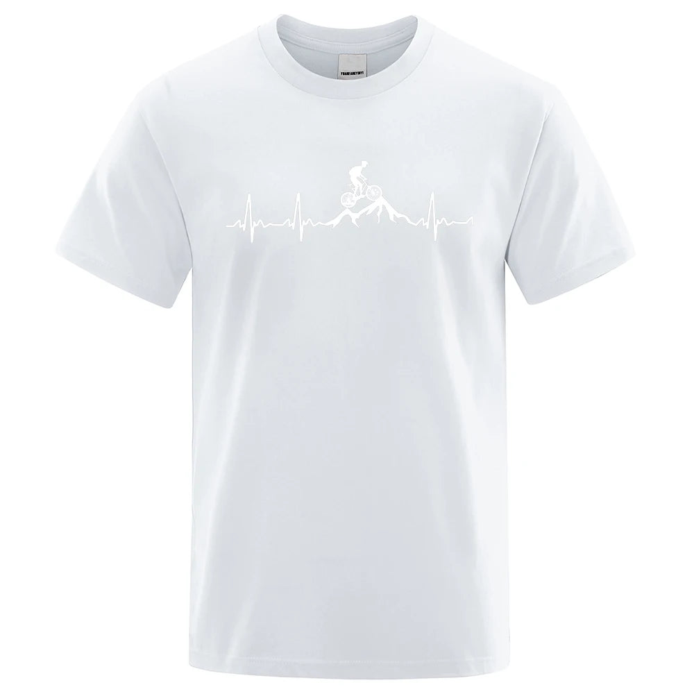 Mountain Bike Heartbeat Funny Mtb Dirt Bike Men Tshirt Hip Hop Casual Tops Summer Street T Shirt Oversized Cotton Short Sleeve