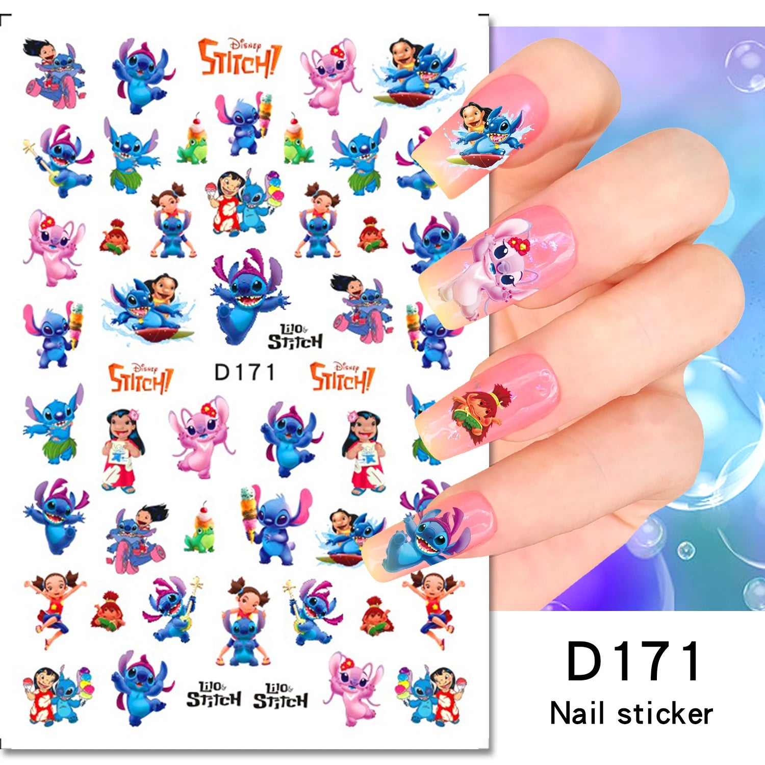 Disney Cartoon Adhesive Nail Stickers Nail Decorative Decals Nail Sliders Stitch Mickey 3D Stickers Press on Nails
