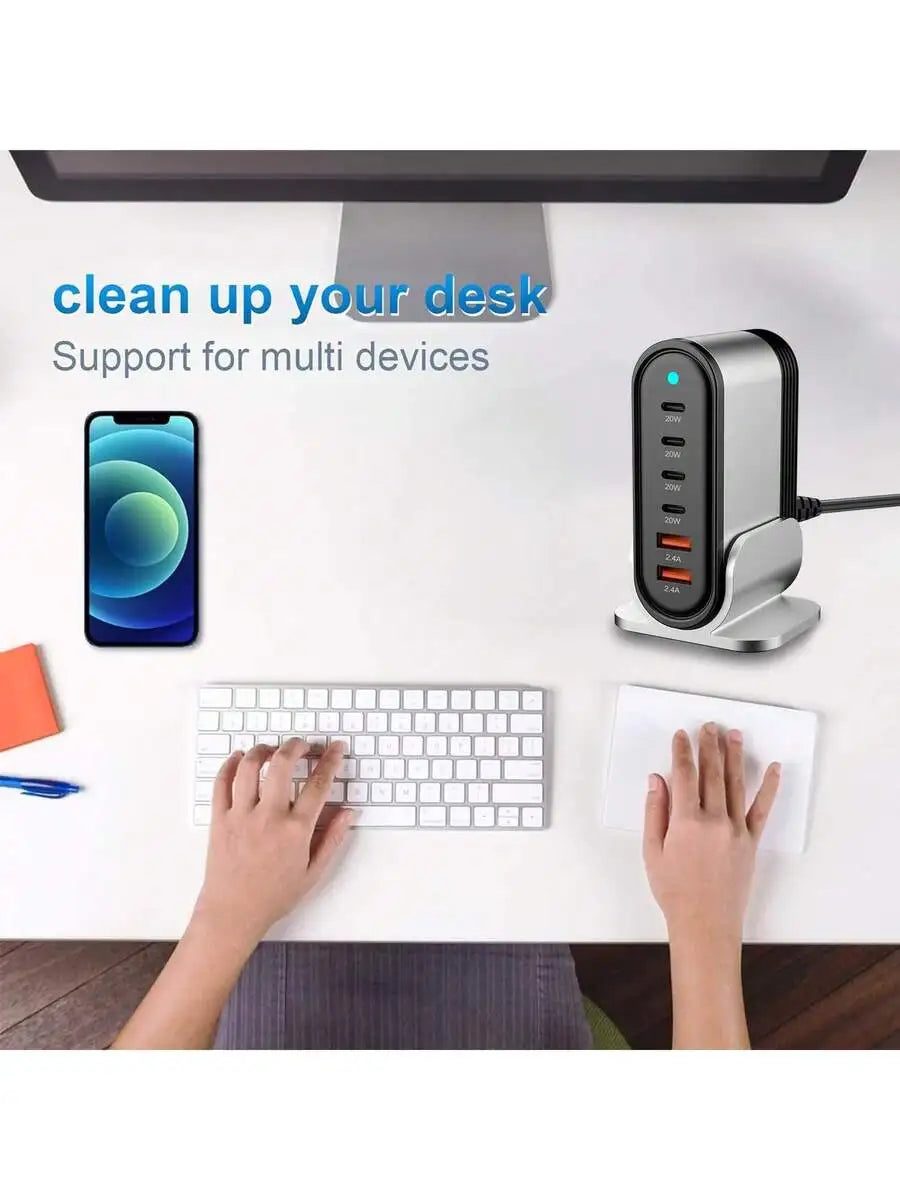 6-Port GaN Fast Charger With 4 USB-C And 2 USB-A Ports For Multiple Devices