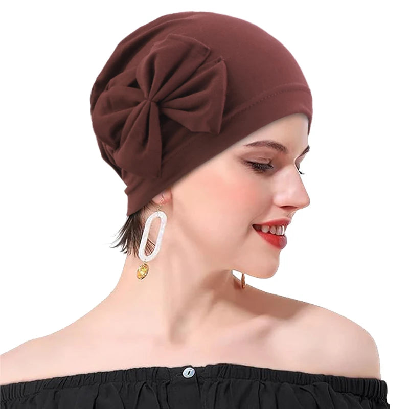 Women Stretchy Turban Hat bow headband hat Soft headscarf fashionable Muslim hat high-quality new Head Scarf