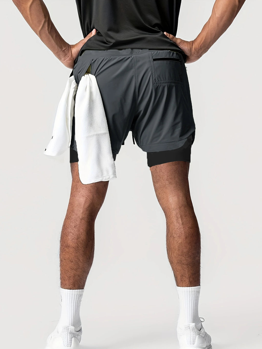 Sports shorts for men, double layered, quarter quick drying, elastic basketball, running training equipment, deep squat fitness,