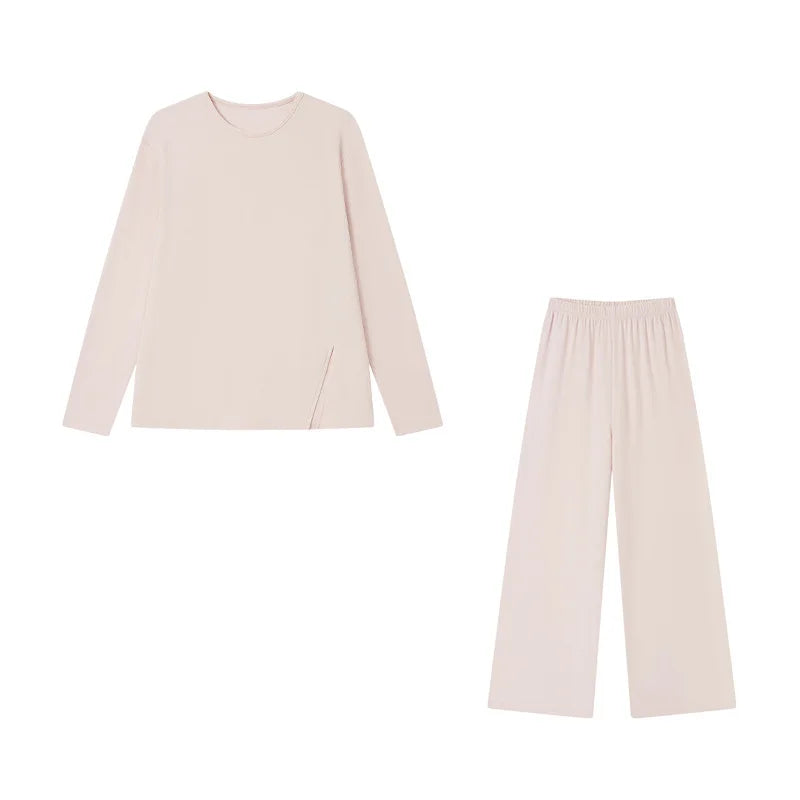 Autumn Winter Women Double-sided Brushed Pajamas T Shirt Pant Two Piece Set for home