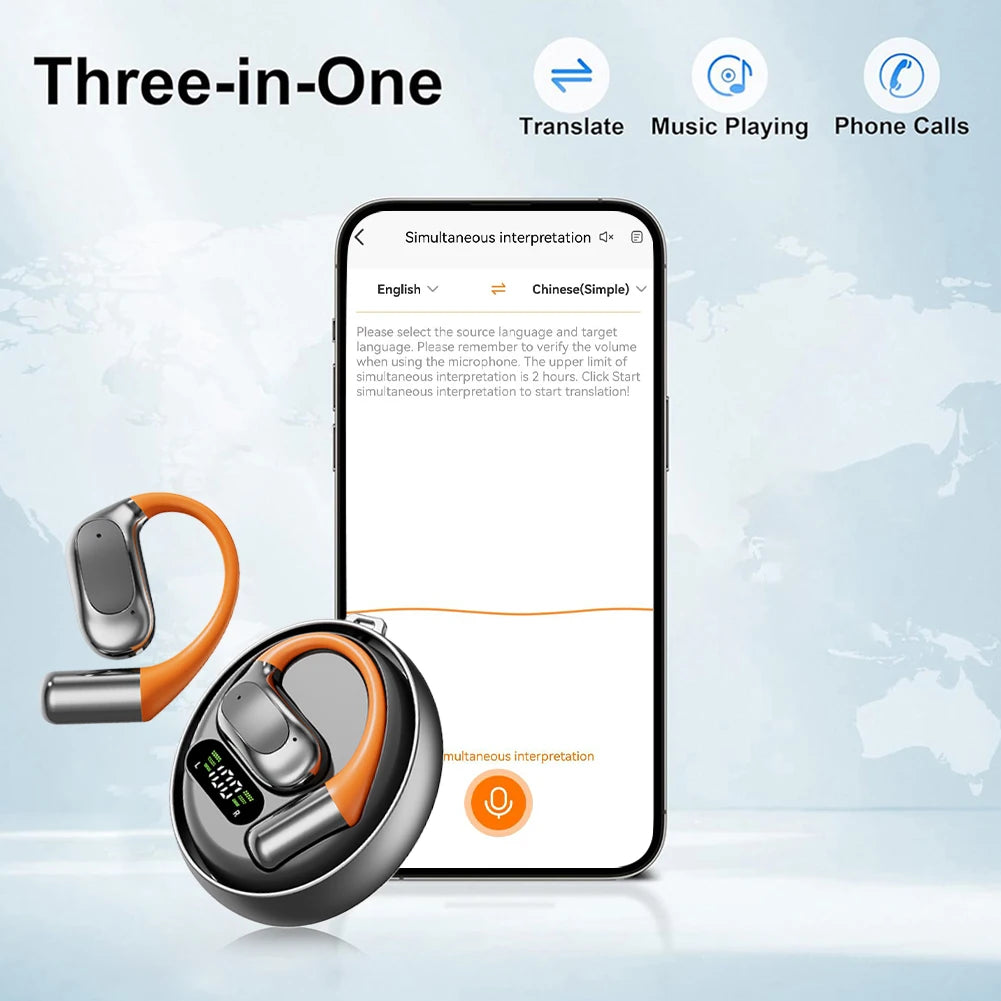 Wireless Bluetooth Translator Headset 144 Languages AI Translator Headphones Real Time Language Translators BT5.4 AI Headphone