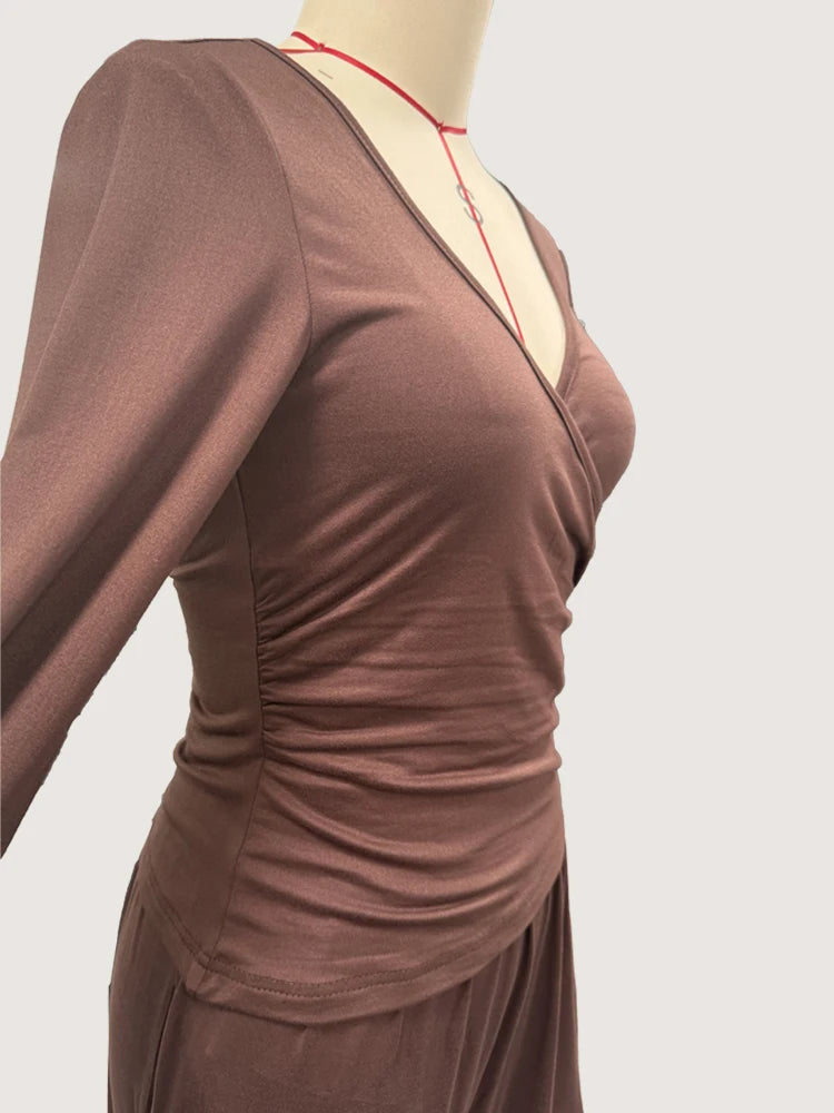 2025 autumn and winter wide leg pants set, women's long sleeved multi occasion sportswear, commuting hot selling item