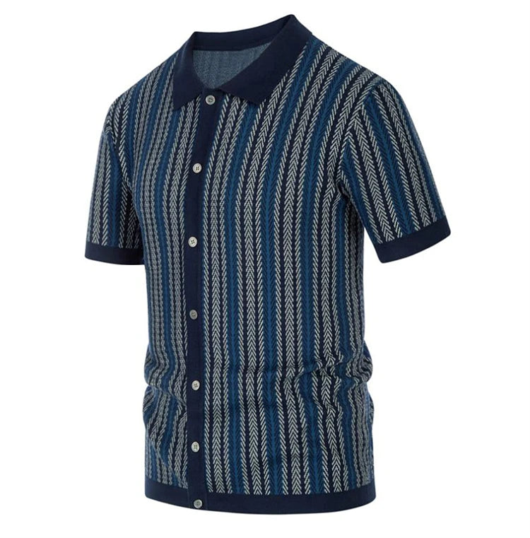 High End Jacquard Striped Polo Shirts For Men Short Sleeve Elastic Summer Quality Viscose Knitted Smart Casual Camisas De Hombre