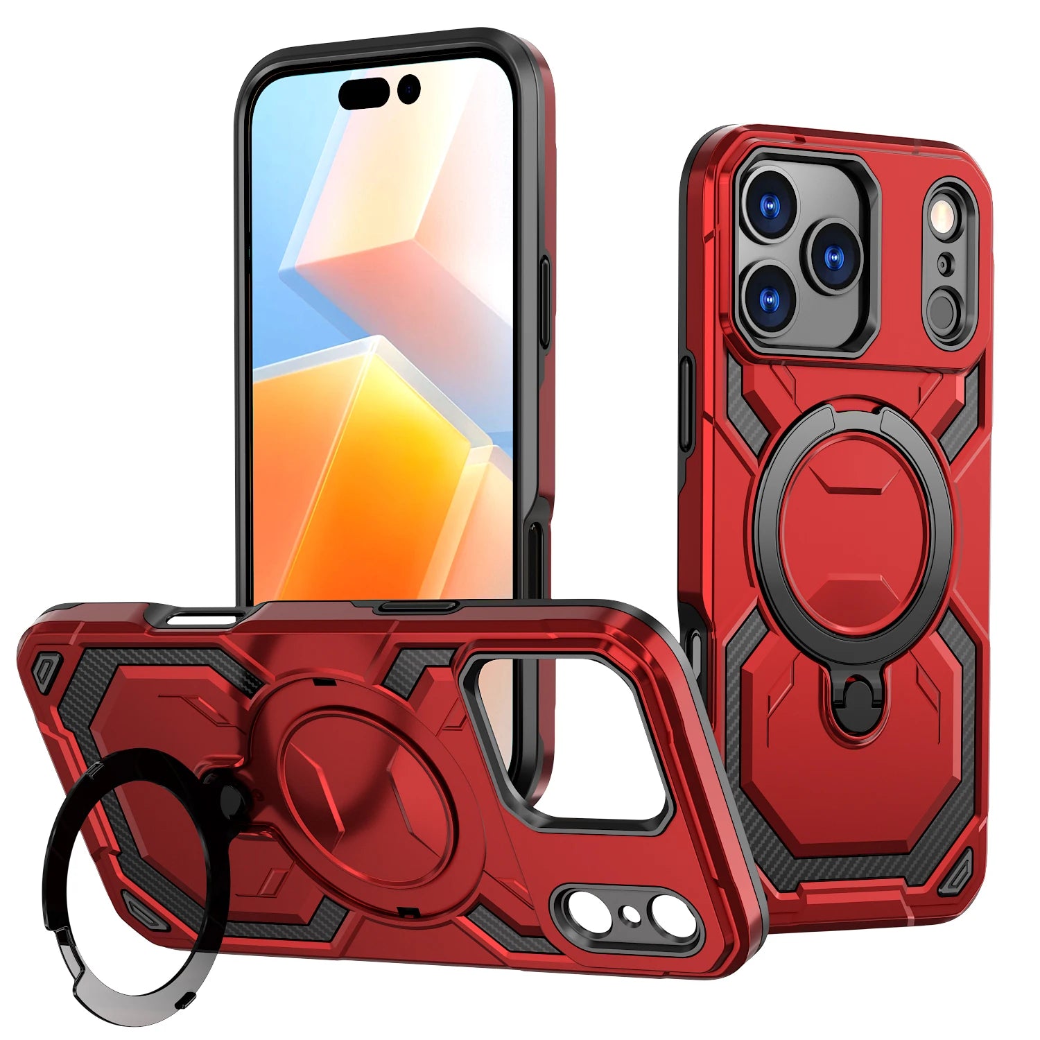Luxury For Magsafe Wireless Charging Magnetic Armor Case For iPhone 17 Air 16E 16 15 14 13 12 11 Pro Max Plus Ring Stand Cover
