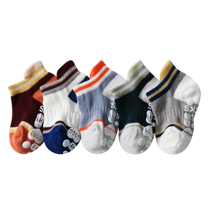 Kids Non-Slip Cotton Socks – 5 Pairs Breathable Cute Casual Socks for Girls & Boys