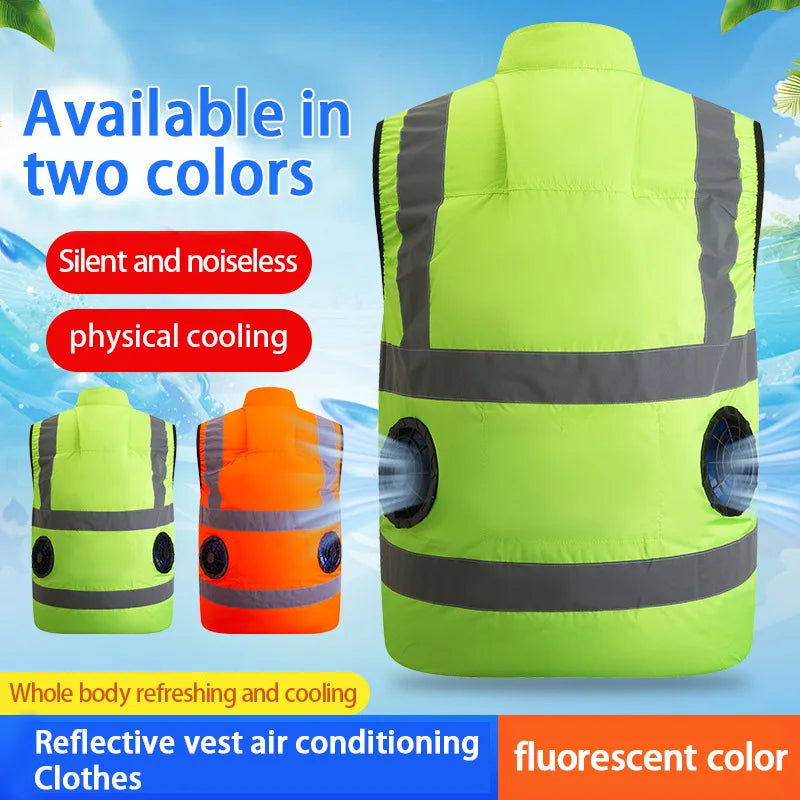 Summer Cooling Fan Vest for Men Women Outdoor Reflective Air Conditioning Clothes Anti-Heat Sunscreen Vest Hiking Fishing