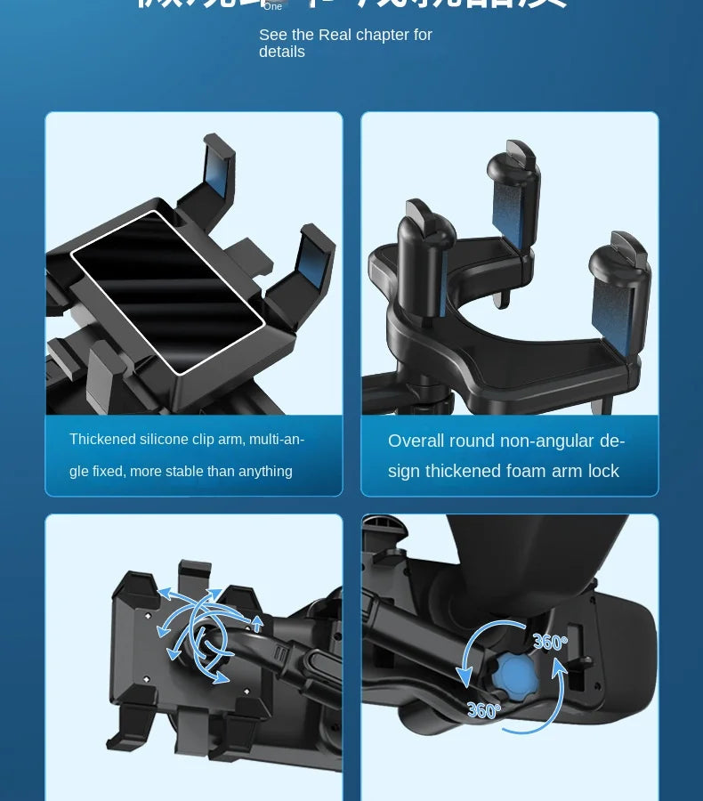 360° Car Rearview Mirror Phone Holder Mount Phone and GPS Holder Universal Rotating Adjustable Telescopic Phone Stand Support