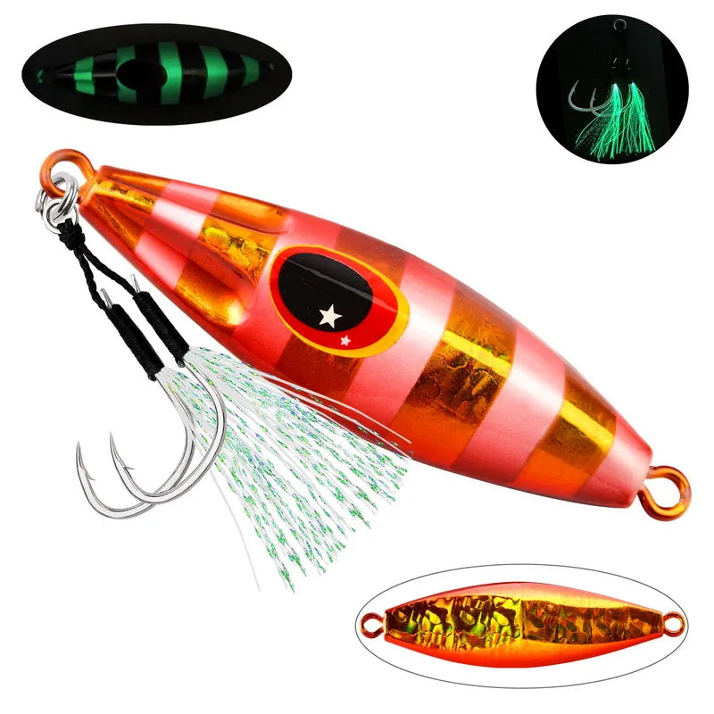 1pcs Glowing Metal Jig Fishing Lure Bionic Sea Bait With Realistic Action Durable Slow Pitch Jig For Nighttime Catches