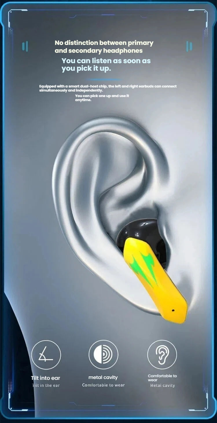 HOMEFISH  Wireless Earbuds BT 5.2 Low Latency, Waterproof with Cool LED Lights, 5H Playtime for E-Sports & Music