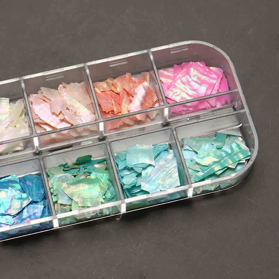 6/12Grid Abalone Sea Shell for Nails Holographic Mirror Nail Art Glitter Flakes Rainbow Mermaid Irregular Sequins Manicure Decor