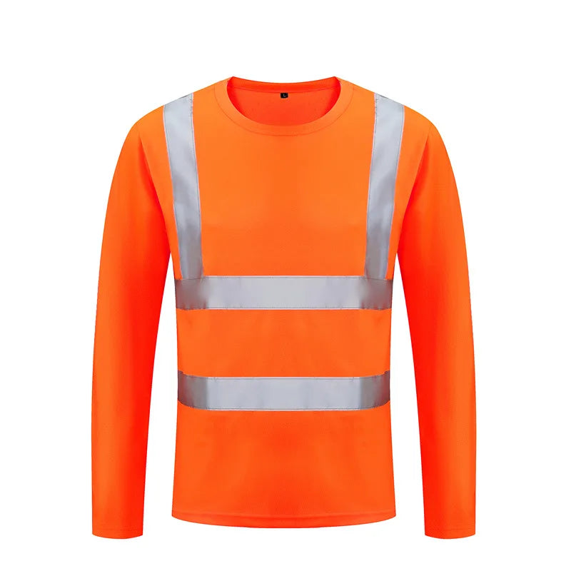 Fluorescent High Visibility T-Shirts Men Reflective Work Safety Shirts Quick Dry Long Sleeve Hi Vis Tops Construction Workwear
