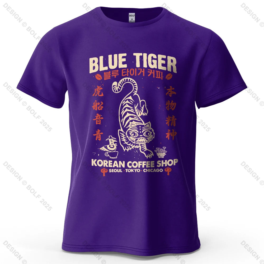 BLUE TIGER Trendy Printed Men's T-Shirt 100% Cotton Oversized Cultural Graphic Tees for Women Tops Tees Casual Streetwear