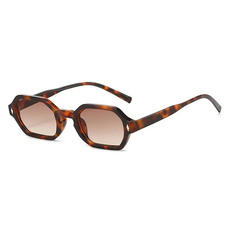 JNPCXI New Retro Small Polygon Rectangle Sunglasses Women Shades UV400 Fashion Blue Gradient Lens Men Retro Rivets Frame