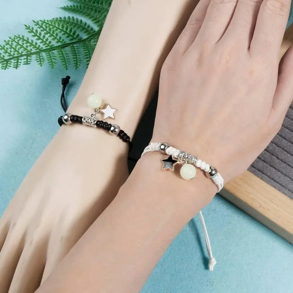 Fashion Luminous Beads Star Couple Bracelet for Women Men Charm Cat Flower Heart Key Lock Cross Matching Friend Bracelet Jewelry