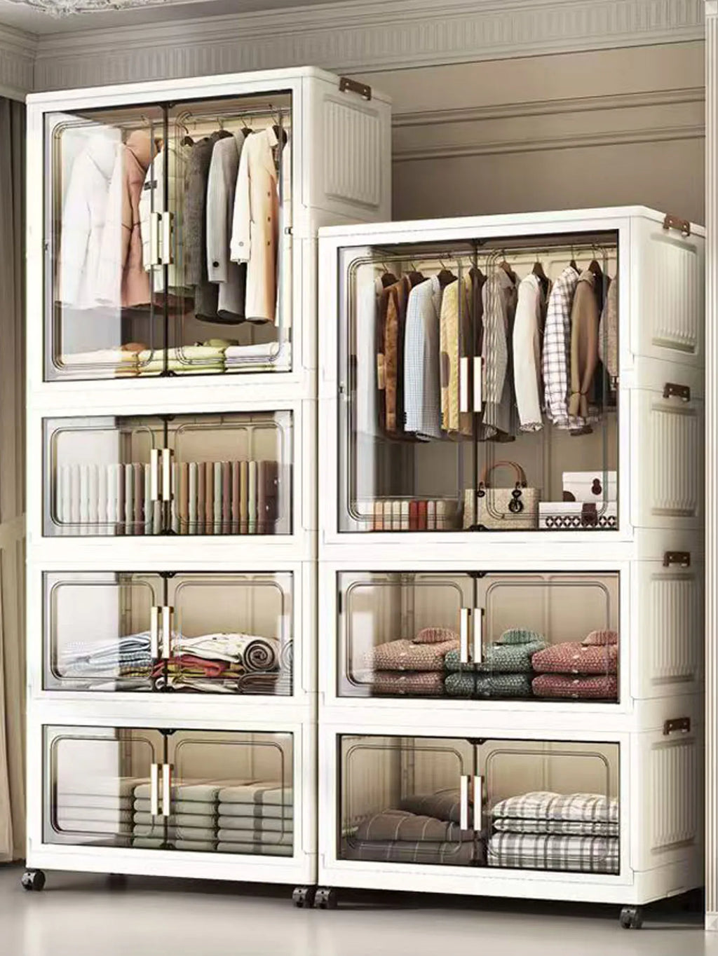 Multi-Functional Folding Storage Cabinet with Doors White/Black/Gray for Home Office Kitchen Bathroom Organizer