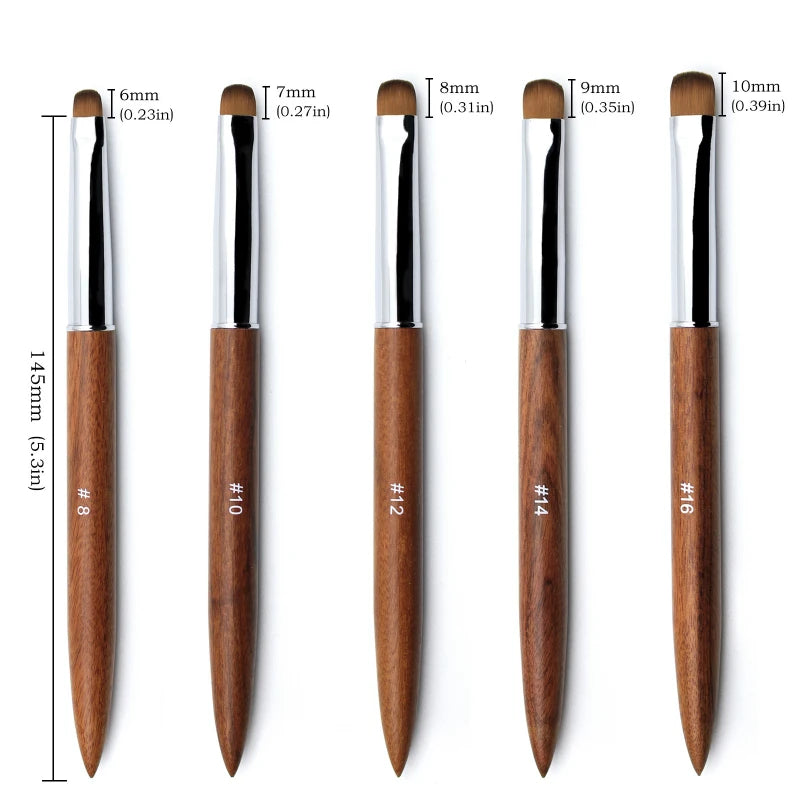 5pcs French Nail Brush Sandalwood Handle Acrylic Drawing Rhinestone Gel Painting Manicure Tool 8-16