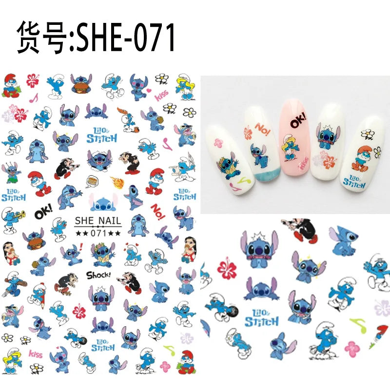 Disney Cartoon Adhesive Nail Stickers Nail Decorative Decals Nail Sliders Stitch Mickey 3D Stickers Press on Nails
