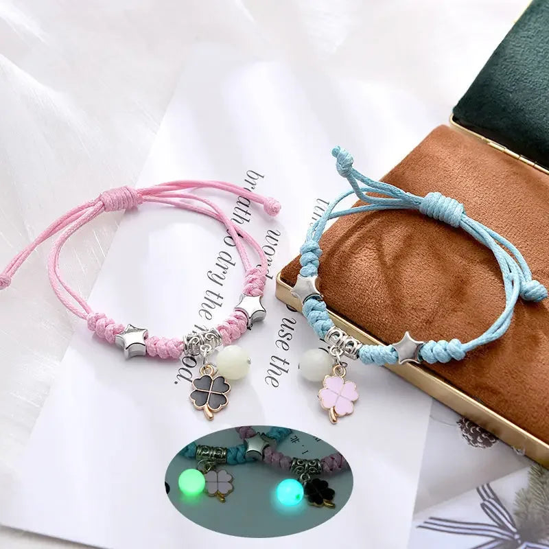 Fashion Luminous Beads Star Couple Bracelet for Women Men Charm Cat Flower Heart Key Lock Cross Matching Friend Bracelet Jewelry
