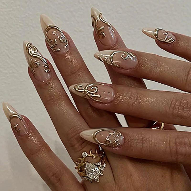 24Pcs Y2k Almond Acrylic Nails Full Cover 3D Diamond Black Nail Art Sweet Cool French Wearable Fake Nail Manicure Tips for Girls