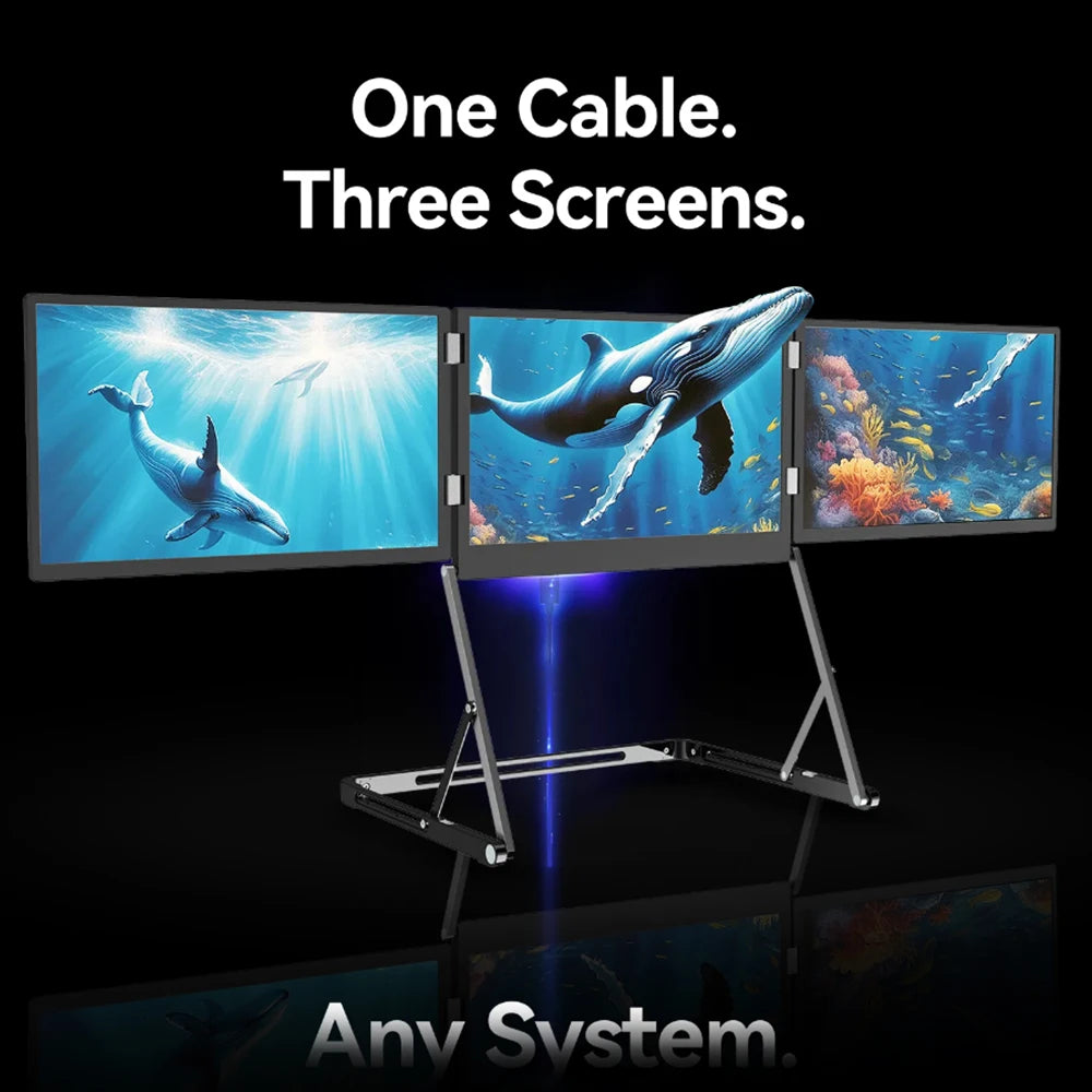 Sibolan 14" Three Screen Foldable External Display 60Hz 1200P 100%sRGB Portable Monitor For Laptop, Windows & MacOS