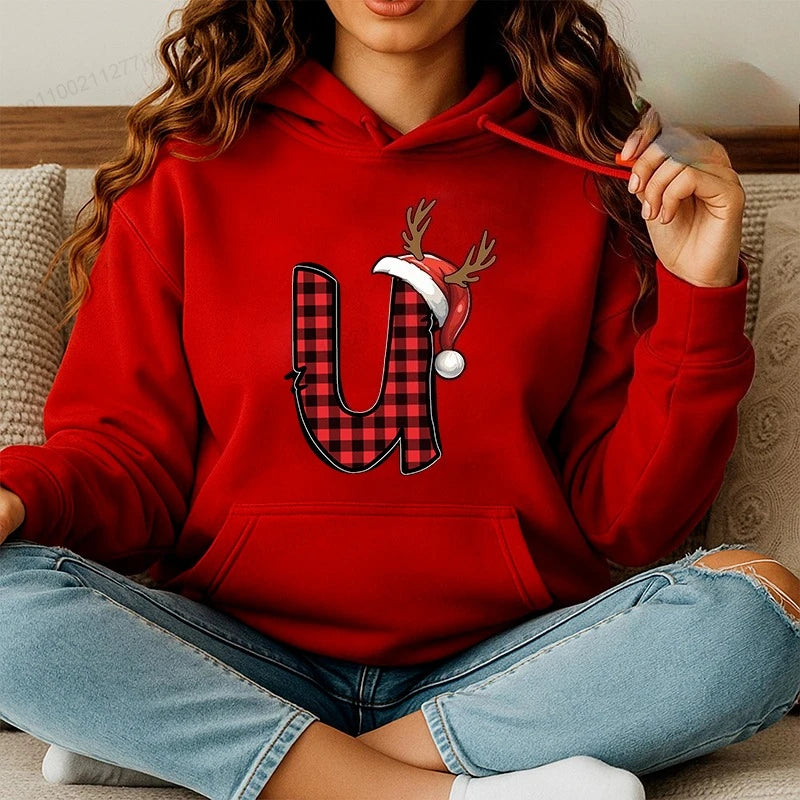 Personalised Santa Family Christmas Hoodie Harajuku Hip Hop Pullover Sweatshirt Santa Alphabet Sportswear Fashion Trends Unisex