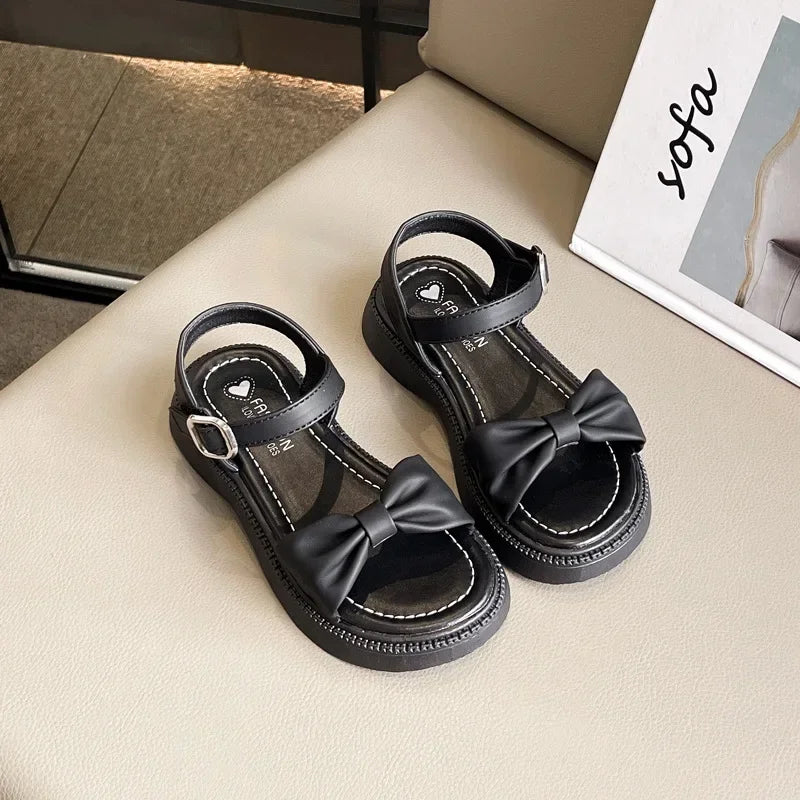 Girls Summer Beach Sandals 2025 New Solid Color Kids Causal Sandals Fashion Sweet Bow School Versatile Children Princess Shoes