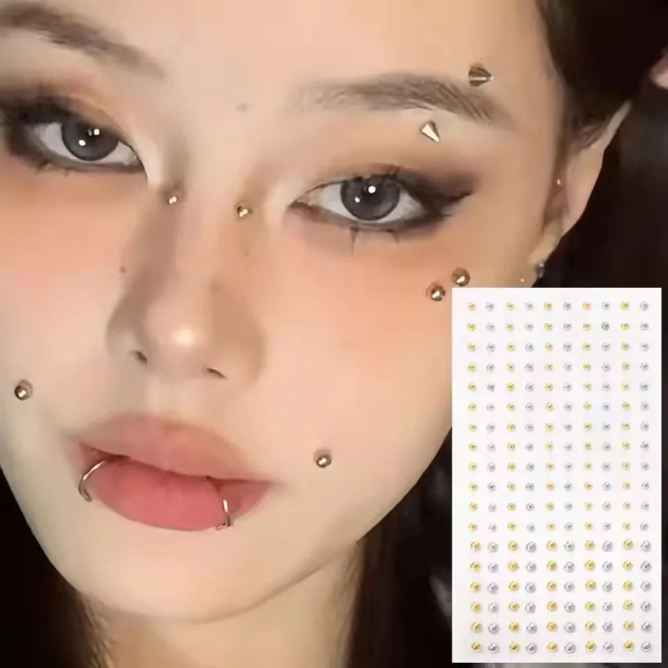 180pcs Metal Fake Nose Ring Stickers Non Piercied Lip Nails Ear Stud for Women Men Pack Fake Eyebrow Lip Piercing Body Jewelry
