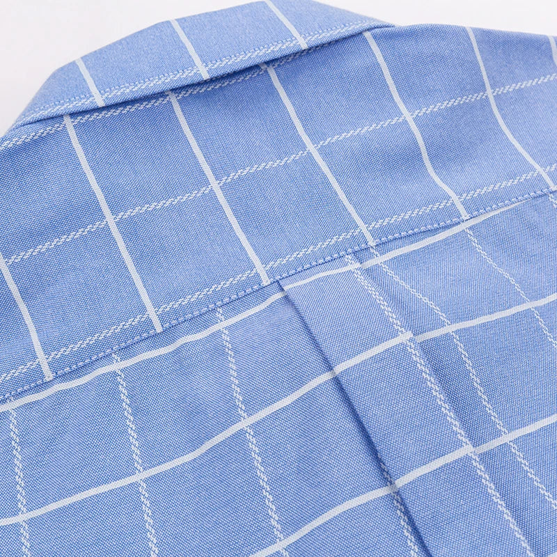 2026 100% Pure Cotton Men's Oxford Short Sleeve Square Collar Soild Plaid Striped Summer Casual Shirts Single Pocket  Shirt
