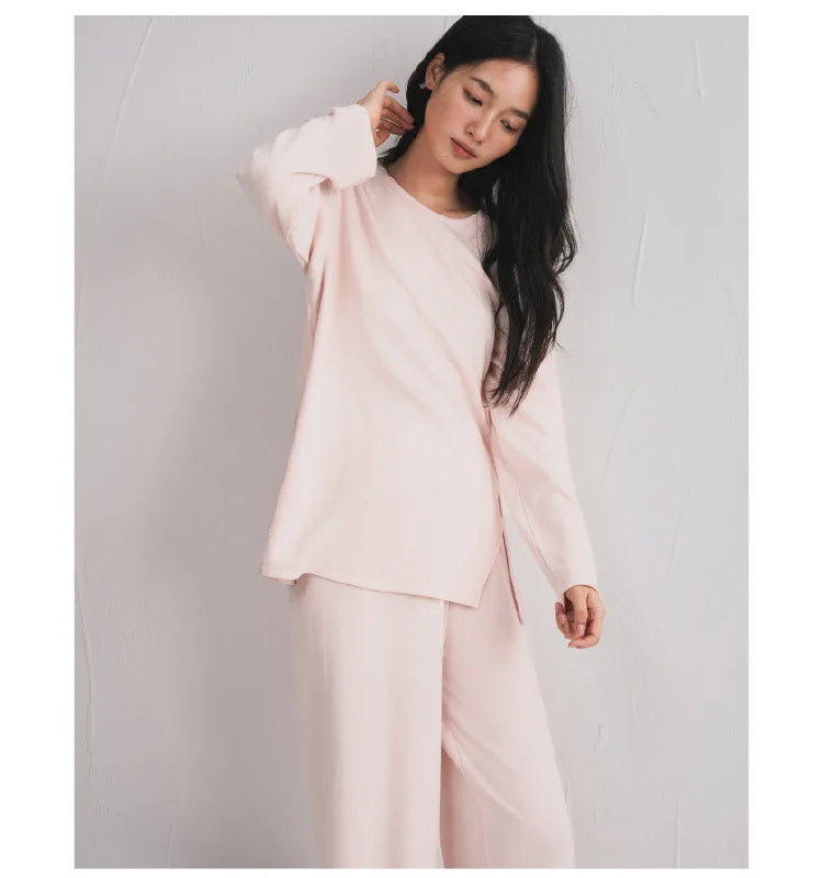 Autumn Winter Women Double-sided Brushed Pajamas T Shirt Pant Two Piece Set for home